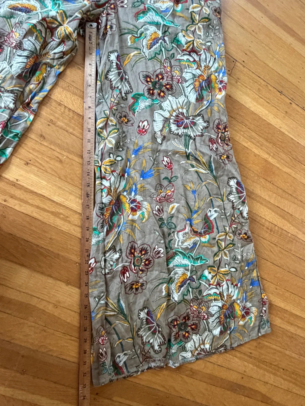 Banana Republic 100% Linen floral wide leg palazzo pants 12L 12 long khaki tan L